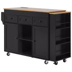 Rolling Kitchen Island with Extendable Dining Table, 3 Drawers, 2 Doors