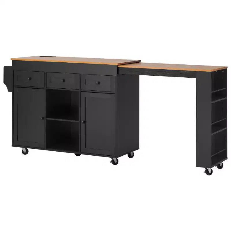 Rolling Kitchen Island with Extendable Dining Table, 3 Drawers, 2 Doors