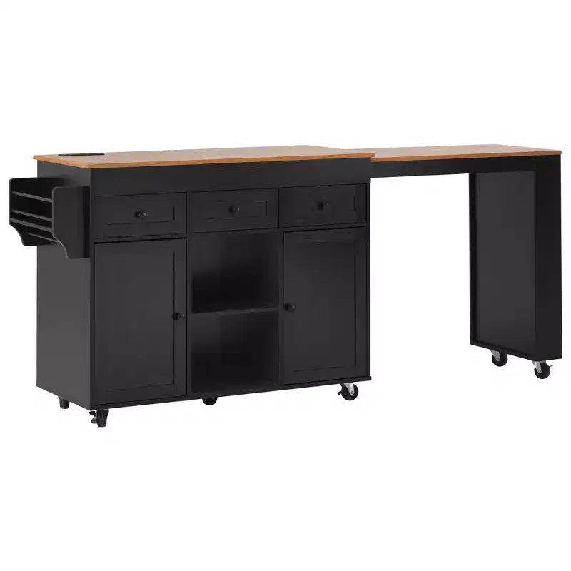 Rolling Kitchen Island with Extendable Dining Table, 3 Drawers, 2 Doors