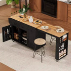 Rolling Kitchen Island with Extendable Dining Table, 3 Drawers, 2 Doors