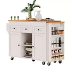 Rolling Kitchen Island with Extendable Dining Table, 3 Drawers, 2 Doors