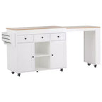 Rolling Kitchen Island with Extendable Dining Table, 3 Drawers, 2 Doors