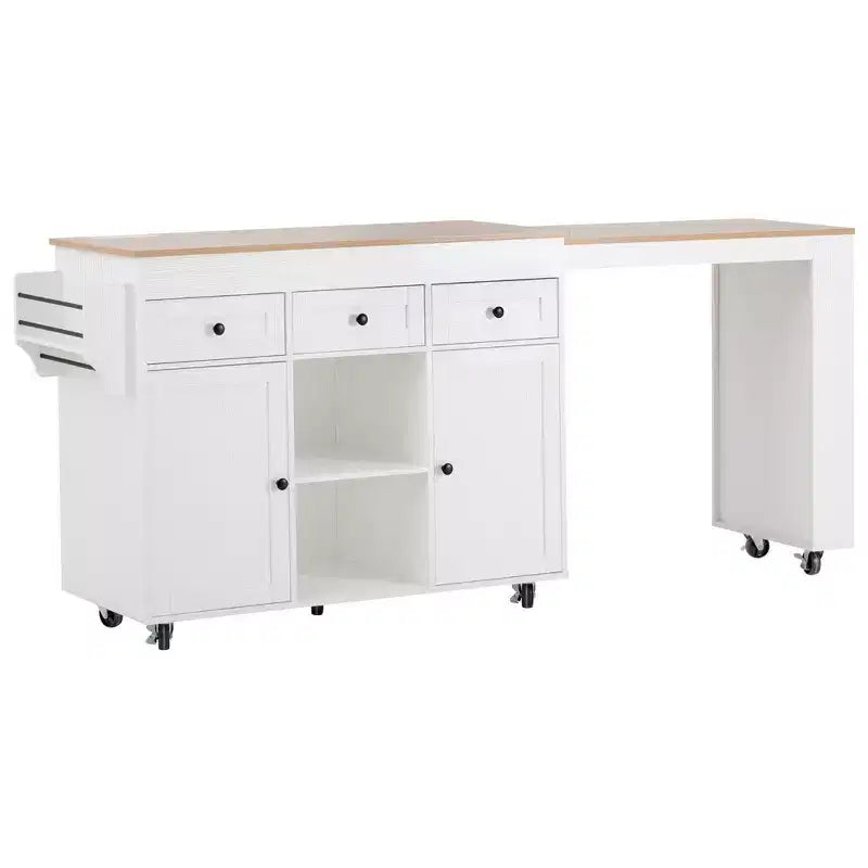 Rolling Kitchen Island with Extendable Dining Table, 3 Drawers, 2 Doors