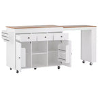 Rolling Kitchen Island with Extendable Dining Table, 3 Drawers, 2 Doors