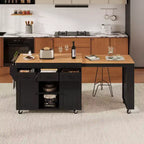 Rolling Kitchen Island with Extendable Dining Table, 3 Drawers, 2 Doors