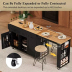 Rolling Kitchen Island with Extendable Dining Table, 3 Drawers, 2 Doors