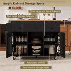 Rolling Kitchen Island with Extendable Dining Table, 3 Drawers, 2 Doors