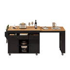 Rolling Kitchen Island with Extendable Dining Table, 3 Drawers, 2 Doors