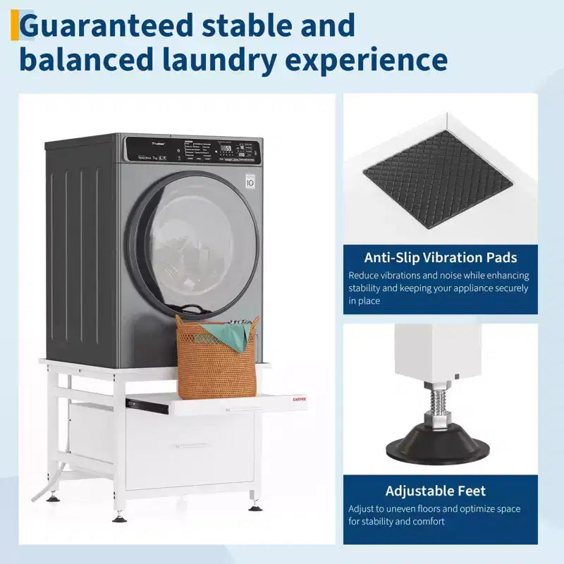 29x29x23 Heavy Duty Washer/Dryer Pedestal  850LB Capacity with Pullout Shelf & Drawer for Universal Anti-Vibration Support