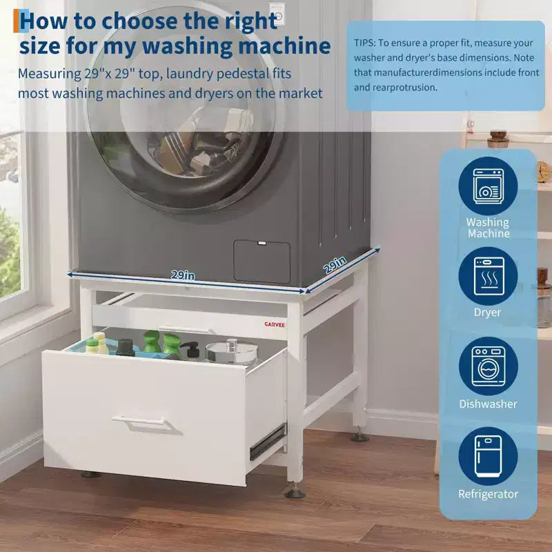 29x29x23 Heavy Duty Washer/Dryer Pedestal  850LB Capacity with Pullout Shelf & Drawer for Universal Anti-Vibration Support