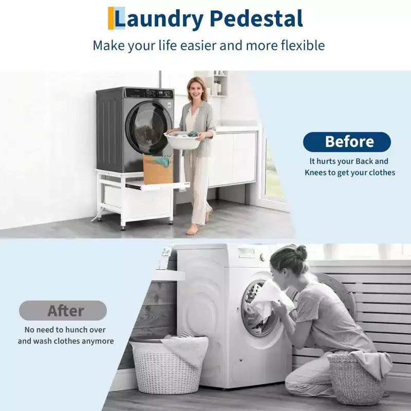 29x29x23 Heavy Duty Washer/Dryer Pedestal  850LB Capacity with Pullout Shelf & Drawer for Universal Anti-Vibration Support