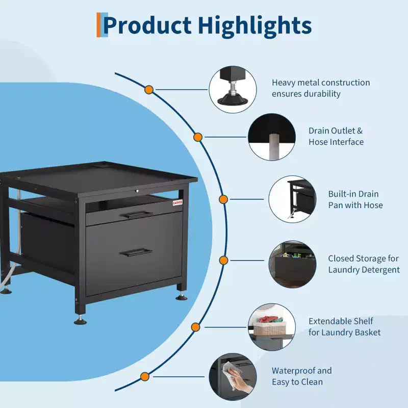 29x29x23 Heavy Duty Washer/Dryer Pedestal  850LB Capacity with Pullout Shelf & Drawer for Universal Anti-Vibration Support