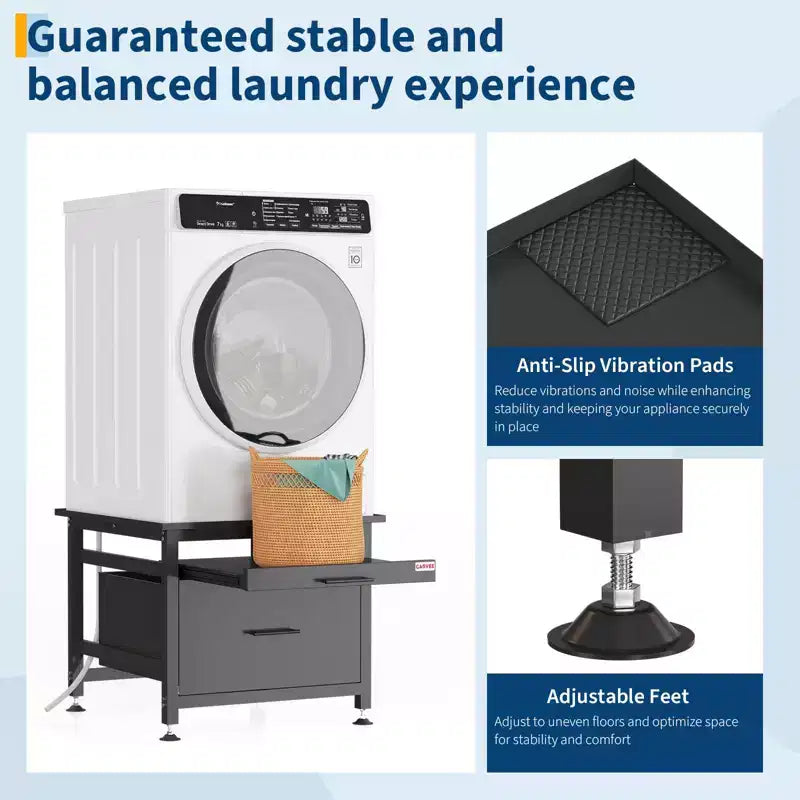29x29x23 Heavy Duty Washer/Dryer Pedestal  850LB Capacity with Pullout Shelf & Drawer for Universal Anti-Vibration Support