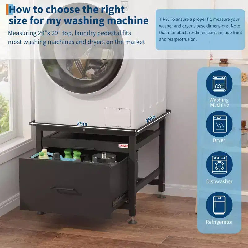 29x29x23 Heavy Duty Washer/Dryer Pedestal  850LB Capacity with Pullout Shelf & Drawer for Universal Anti-Vibration Support