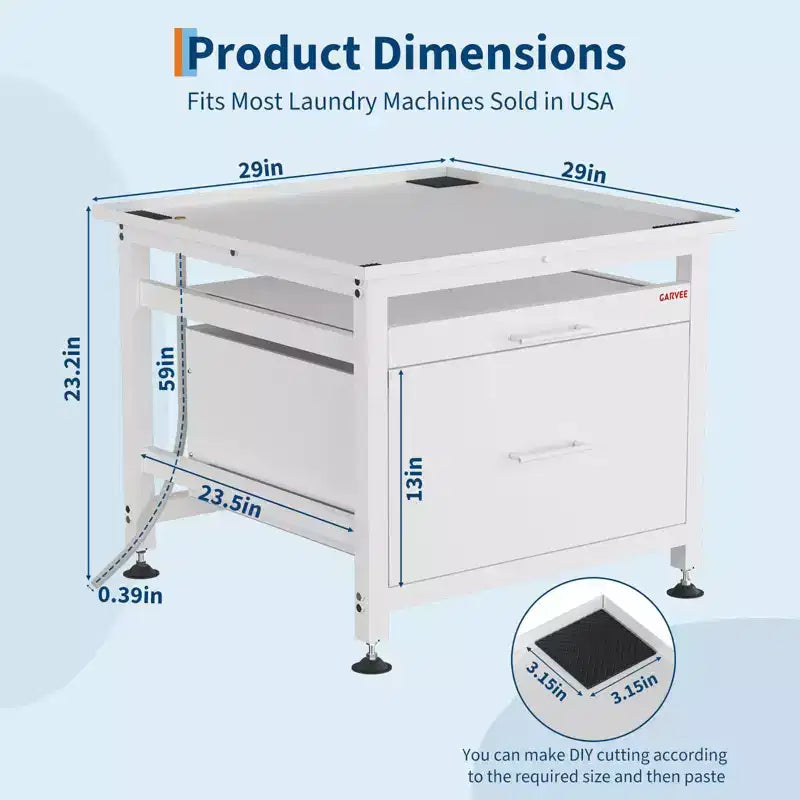29x29x23 Heavy Duty Washer/Dryer Pedestal  850LB Capacity with Pullout Shelf & Drawer for Universal Anti-Vibration Support