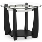 32-Inch 2-Tier Round Glass Coffee Table with Wheels and Storage Shelf