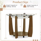 32-Inch 2-Tier Round Glass Coffee Table with Wheels and Storage Shelf