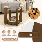 32-Inch 2-Tier Round Glass Coffee Table with Wheels and Storage Shelf