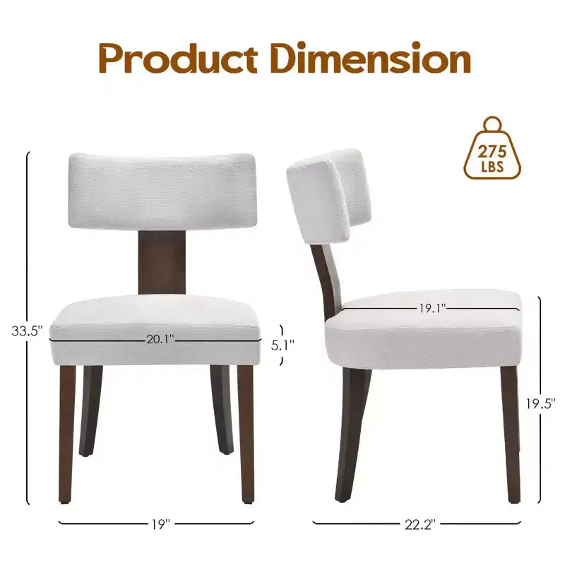 TUYOHW Modern Small Armless Dining Chairs Set of 2,Upholstered Dining Room Chairs with Curved Backrest & Hardwood Frame