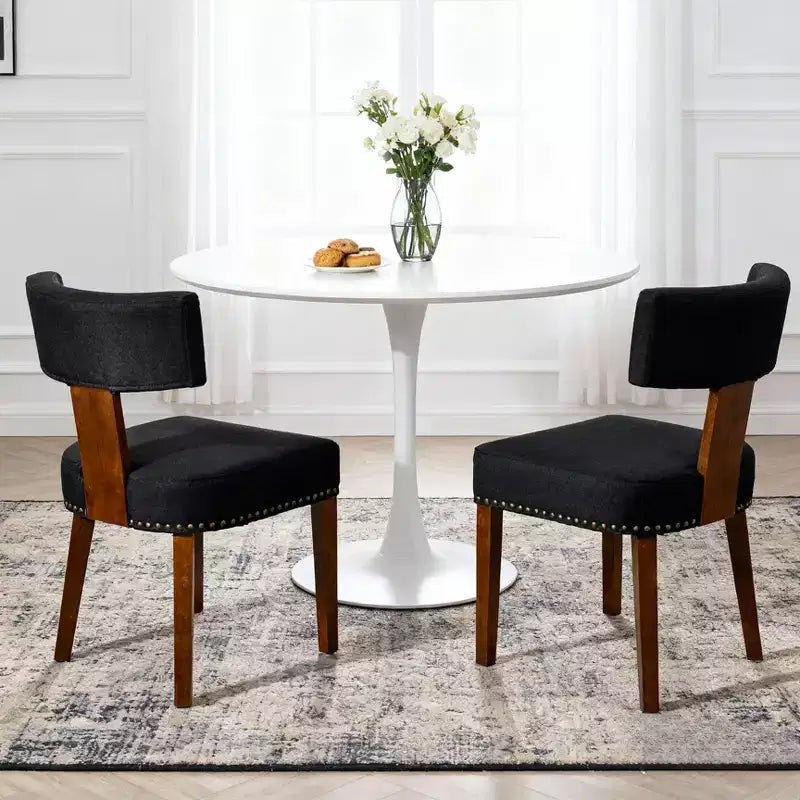TUYOHW Modern Small Armless Dining Chairs Set of 2,Upholstered Dining Room Chairs with Curved Backrest & Hardwood Frame