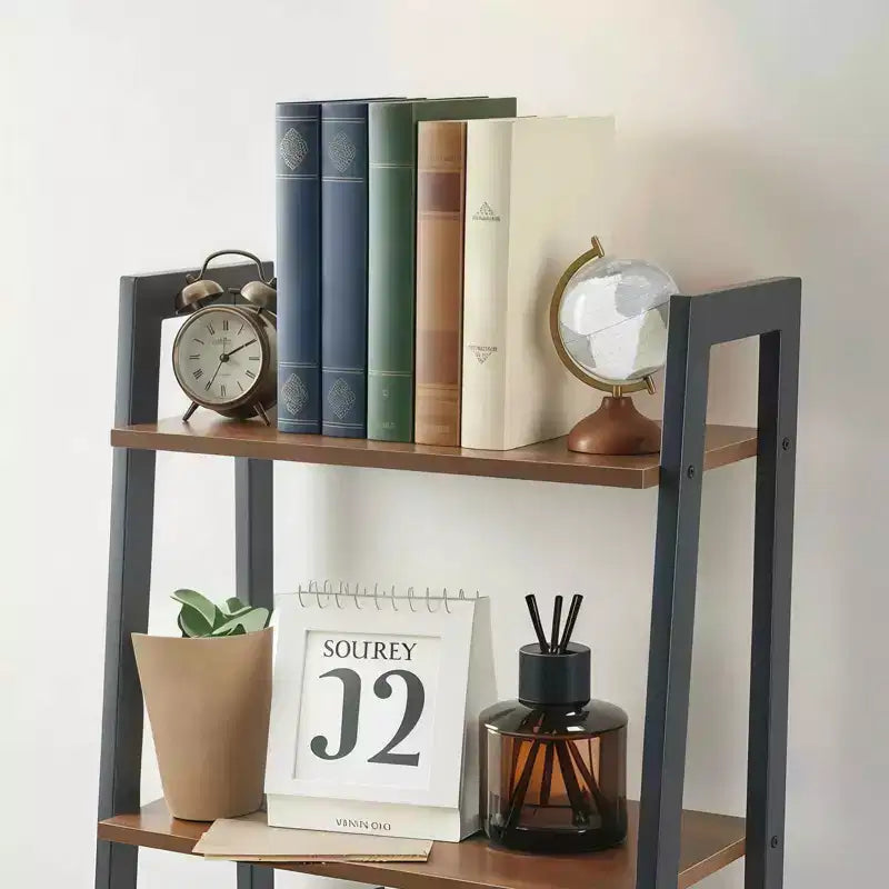 4-Tier Industrial Ladder Shelf, Leaning Bookcase Storage and Display