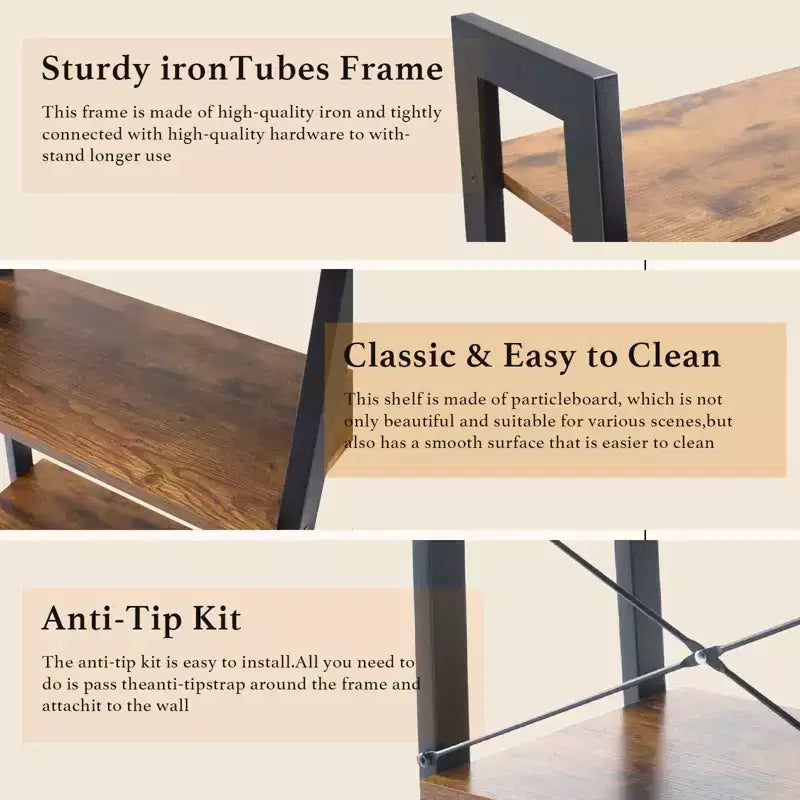 4-Tier Industrial Ladder Shelf, Leaning Bookcase Storage and Display
