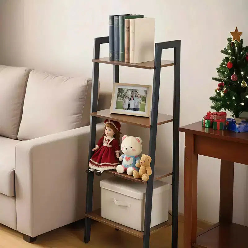 4-Tier Industrial Ladder Shelf, Leaning Bookcase Storage and Display