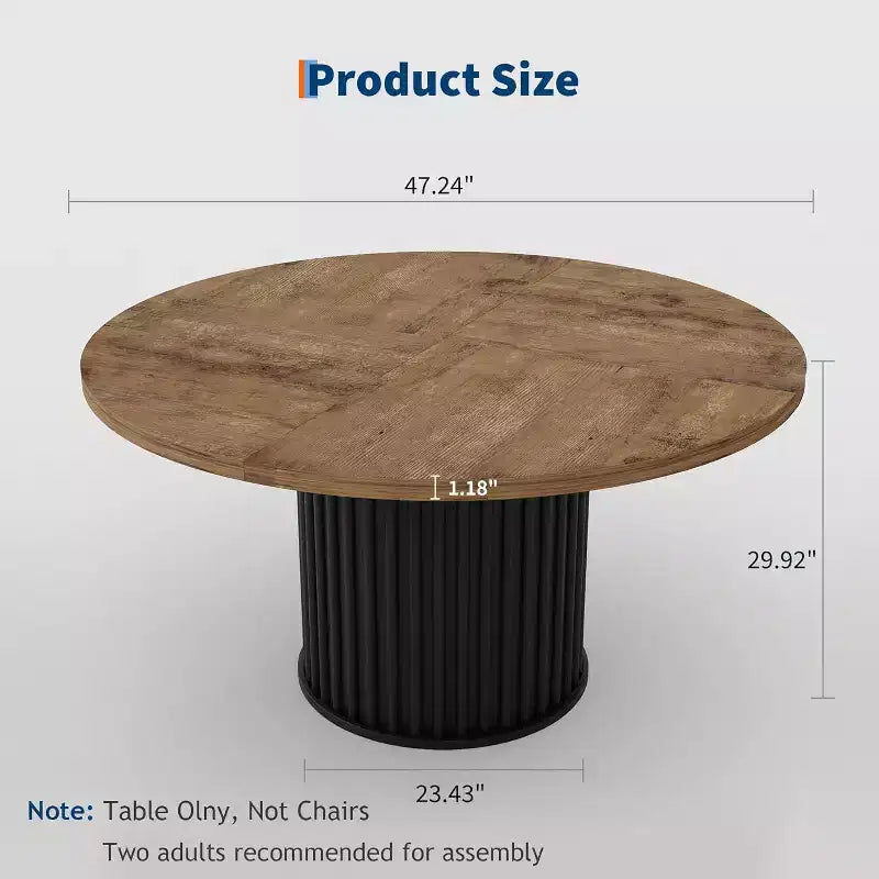47-Inch Round Dining Table for 4-6, Wave-Shape Metal Base
