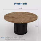 47-Inch Round Dining Table for 4-6, Wave-Shape Metal Base