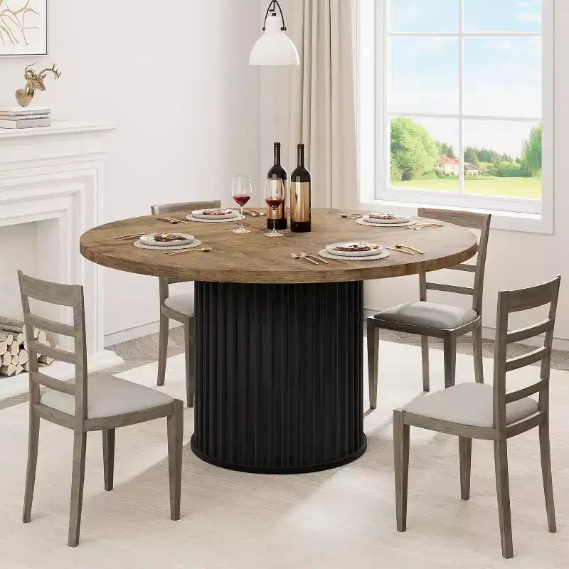 47-Inch Round Dining Table for 4-6, Wave-Shape Metal Base