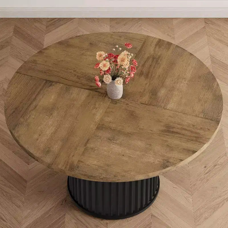 47-Inch Round Dining Table for 4-6, Wave-Shape Metal Base