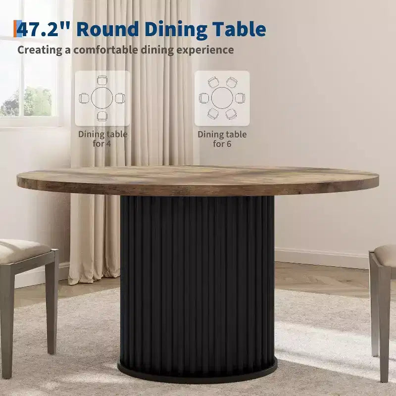 47-Inch Round Dining Table for 4-6, Wave-Shape Metal Base