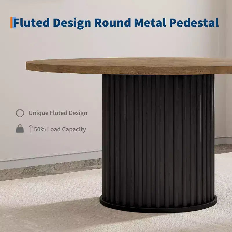 47-Inch Round Dining Table for 4-6, Wave-Shape Metal Base
