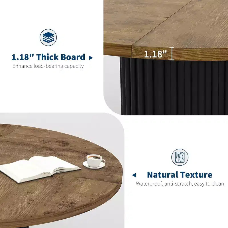 47-Inch Round Dining Table for 4-6, Wave-Shape Metal Base