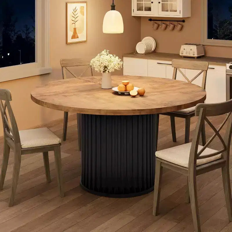 47-Inch Round Dining Table for 4-6, Wave-Shape Metal Base