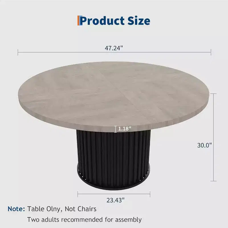 47-Inch Round Dining Table for 4-6, Wave-Shape Metal Base
