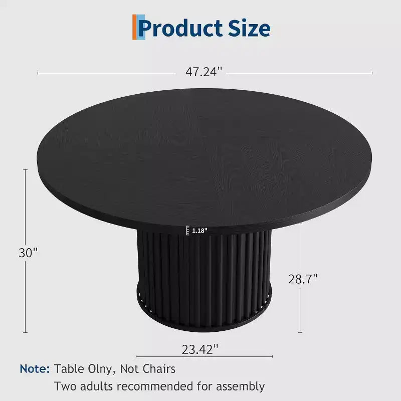 47-Inch Round Dining Table for 4-6, Wave-Shape Metal Base
