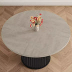 47-Inch Round Dining Table for 4-6, Wave-Shape Metal Base