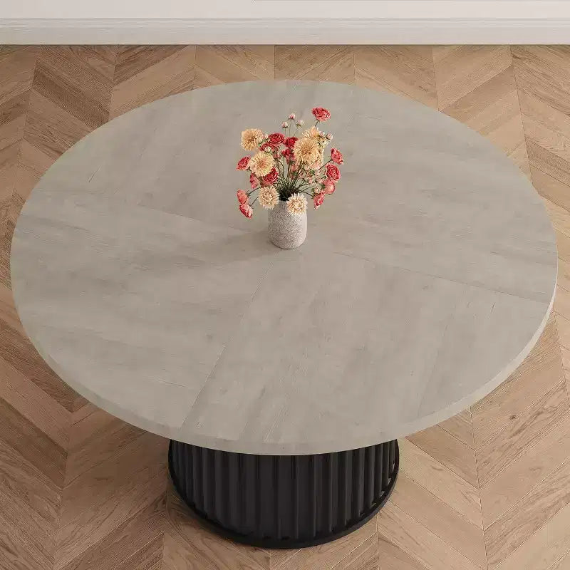 47-Inch Round Dining Table for 4-6, Wave-Shape Metal Base