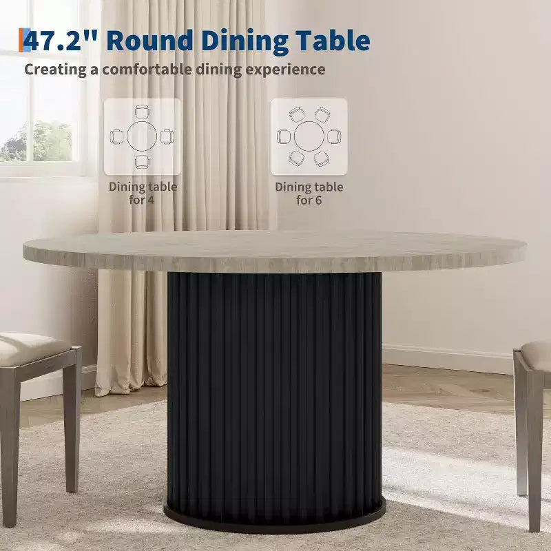 47-Inch Round Dining Table for 4-6, Wave-Shape Metal Base