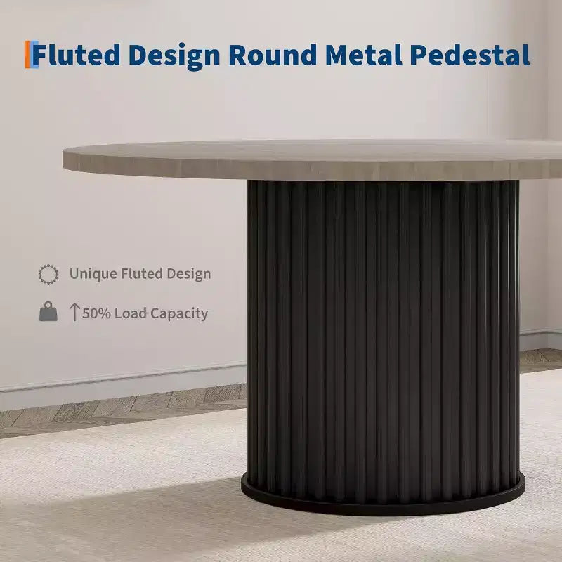 47-Inch Round Dining Table for 4-6, Wave-Shape Metal Base
