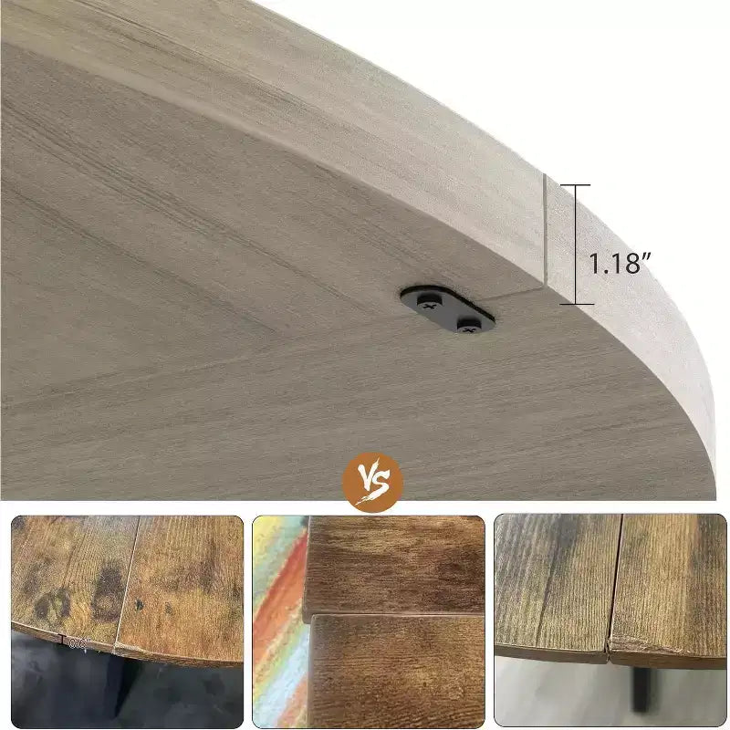 47-Inch Round Dining Table for 4-6, Wave-Shape Metal Base