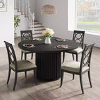 47-Inch Round Dining Table for 4-6, Wave-Shape Metal Base