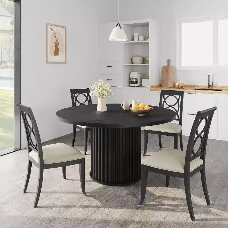 47-Inch Round Dining Table for 4-6, Wave-Shape Metal Base