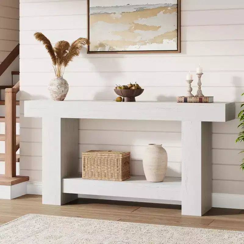 Farmhouse Console Table, Wooden Entryway Table with Storage, Rectangular Narrow Sofa Table Behind The Couch, Entry Table Foyer Hallway Table