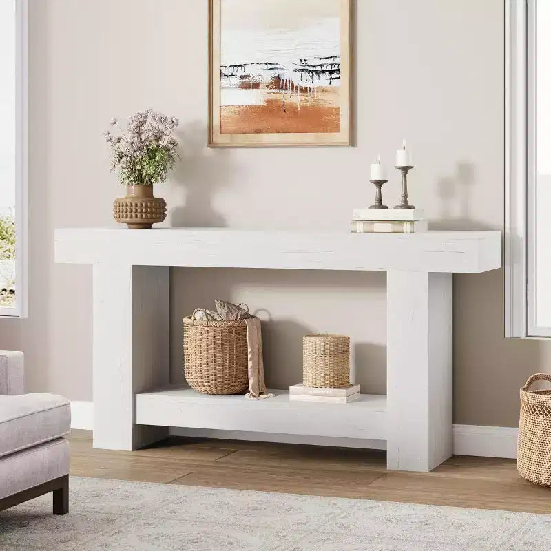 Farmhouse Console Table, Wooden Entryway Table with Storage, Rectangular Narrow Sofa Table Behind The Couch, Entry Table Foyer Hallway Table
