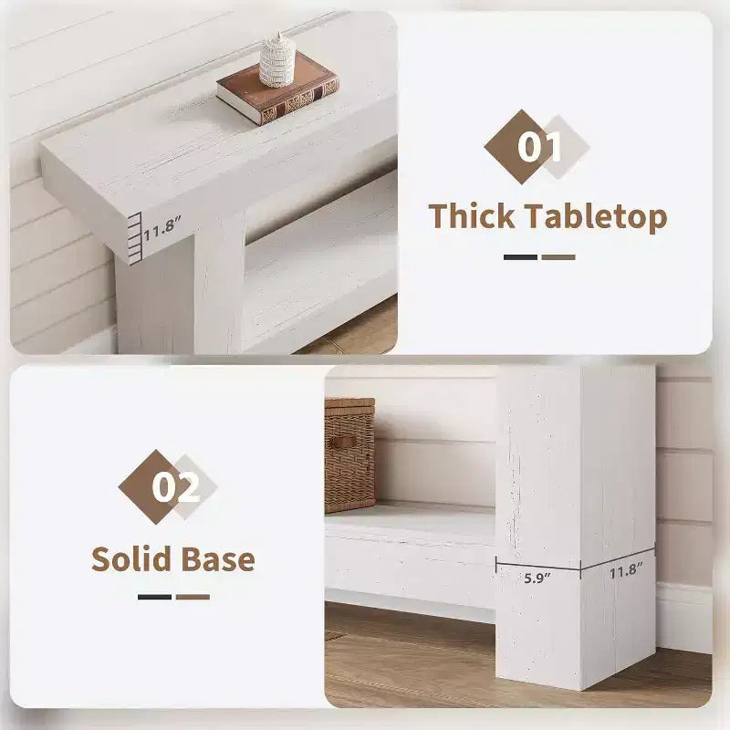 Farmhouse Console Table, Wooden Entryway Table with Storage, Rectangular Narrow Sofa Table Behind The Couch, Entry Table Foyer Hallway Table