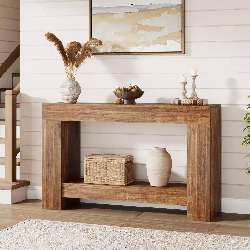 Farmhouse Console Table, Wooden Entryway Table with Storage, Rectangular Narrow Sofa Table Behind The Couch, Entry Table Foyer Hallway Table