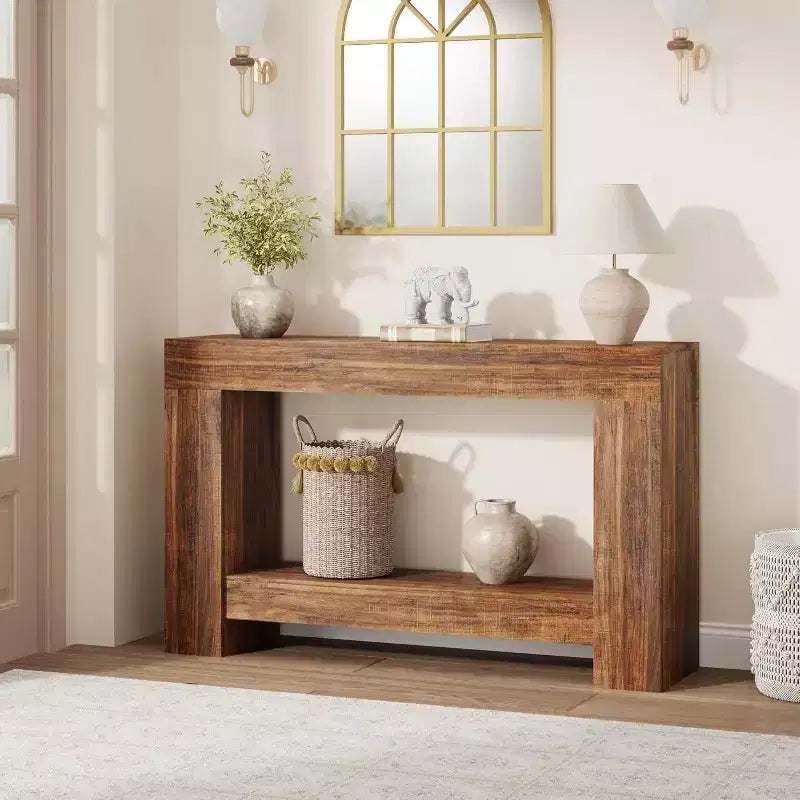 Farmhouse Console Table, Wooden Entryway Table with Storage, Rectangular Narrow Sofa Table Behind The Couch, Entry Table Foyer Hallway Table