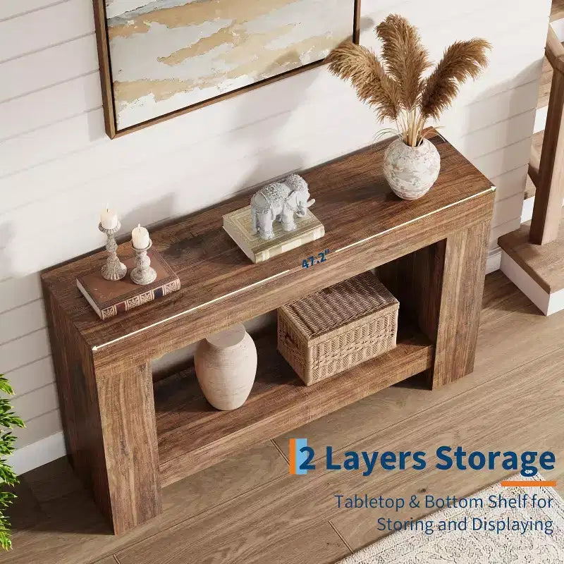 Farmhouse Console Table, Wooden Entryway Table with Storage, Rectangular Narrow Sofa Table Behind The Couch, Entry Table Foyer Hallway Table